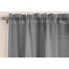 Enhanced Living Grey Plain Woven Voile Slot Top Curtain Panel Pair (57x72) 145x183cm, CRY24PA72-PAIR, 145 x 183cm (57x72)