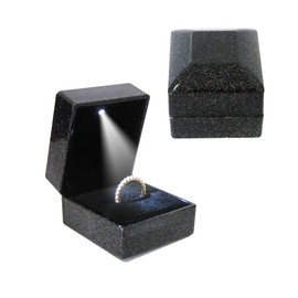 KAKKOII Ring Box with LED Light Earrings Storage Box Square Jewelry Gift Box for Proposal Engagement Wedding Anniversary (Starry Black)