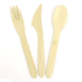 BambooMN Brand - 6.5" Disposable Bamboo Veneer Flatware, 24 Place Setting (72 Pieces total)