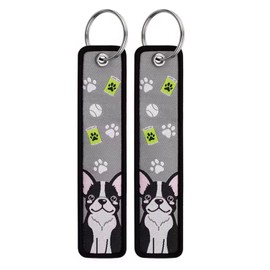Boston Terrier French Bulldog Dog Head Breed Lovers Bones Paw Prints Cartoon Cute Kawaii Keychain Key Tag Chain Fob Ring, Mixed, 5.1 inches long