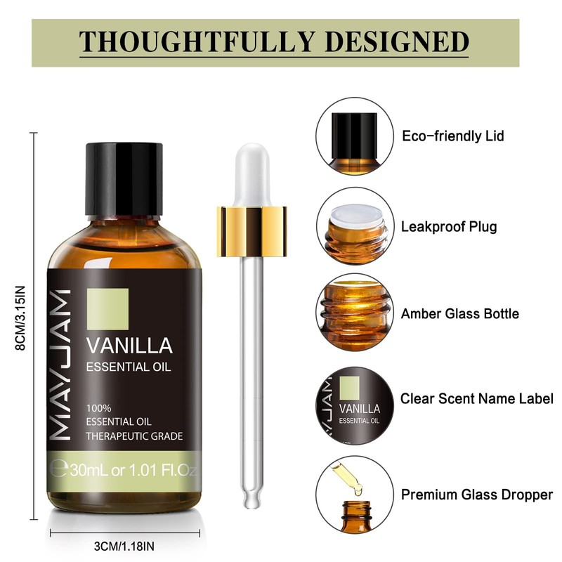 MAYJAM Essential Oil, Vanilla, Aroma Oil, 1.0 fl oz (30