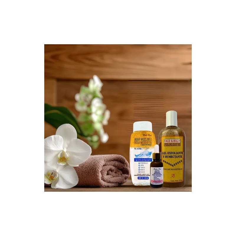 Kit Skincare Agua Micelar Gel Exfoliante Sérum Booster