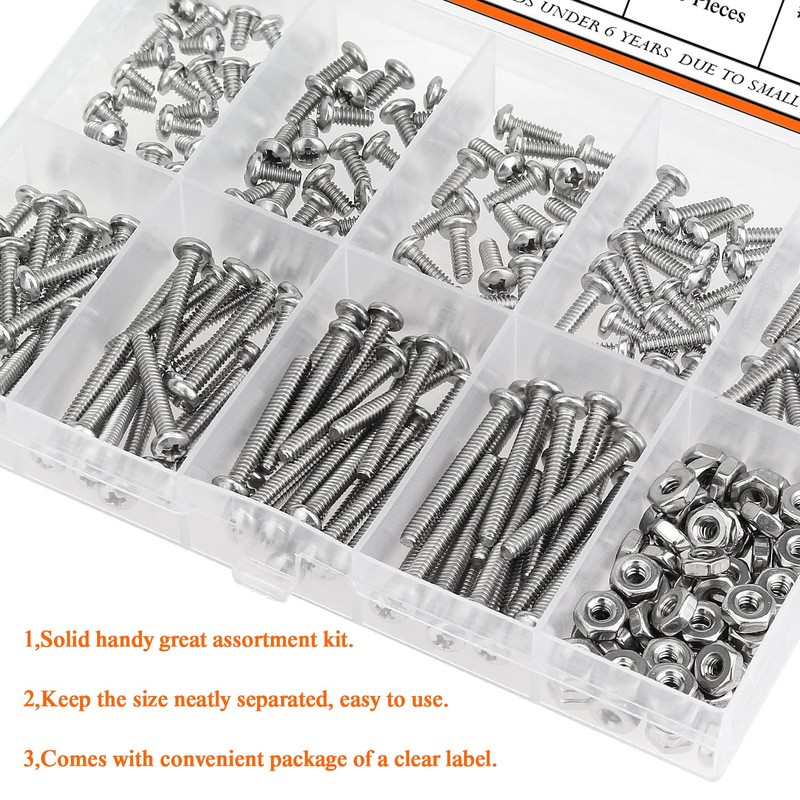 HELIFOUNER 240 Pieces #4-40 Phillips Pan Head Machine Screws Nuts