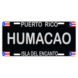 Puerto Rico Flag Humacao Sign License Plate Boricua Emblem Isla Del Encanto Black 6" X 12" Version