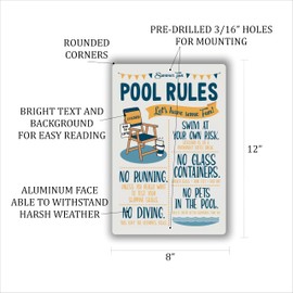 8x12 Funny Pool Rules Sign - 'Summer Fun' with Playful Swimming Guidelines - Humorous Indoor/Outdoor Decor White