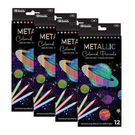 BAZIC Metallic Colored Pencils 12 Shimmering Shades Pre-Sharpened Pencil Set for Drawing Coloring, Professional Art Supplies for Artists (12/Pack), 4-Packs