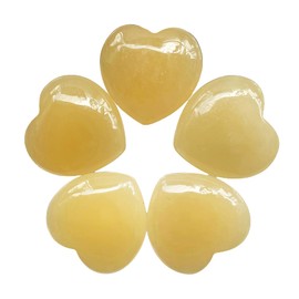 Ladeukoi Ladeukoi 5Pcs Natural Yellow Jade Crystal Love Heart Stone, Polished Palm Pocket Stones Healing Therapy Chakra Balancing 1 Inch(25mm)
