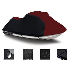 Black/Burgundy Super Heavy-Duty for Yamaha GP1300R 2003 2004 2005 2006 2007 2008 / GP800R 2001 2002 2003 2004 2005 Jet Ski PWC Trailerable Cover 2 Seater