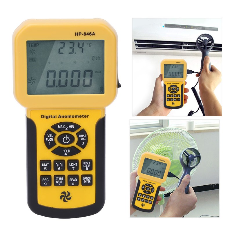 HP-846A Digital Portable Anemometer Wind Speed Gauge Air Temperature Meter