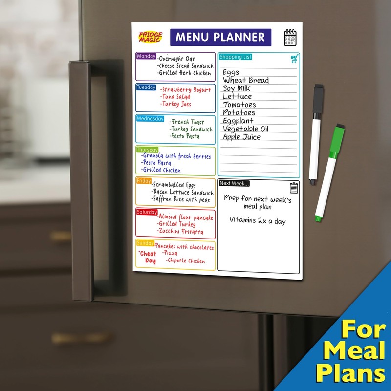 Magnetic Whiteboard for Fridge: Multi-Functional Meal Menu Planner, with Colourful