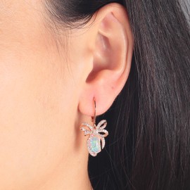 CiNily Valentine's Day Jewelry for Women, Opal Leverback Earrings for Women Bow Dangle Earrings 14K Rose Gold Bow Earings | Ribbon Earrings | Bow Tie Drop Earrings for Wedding Statement Party Daily