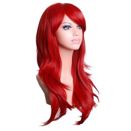 Peluca Roja para Mujer, Pelucas Rojas Onduladas Largas, Suave, Cómoda, Pelo Sintético de Alta Temperatura, Pelucas de Cosplay Amigables con la Piel