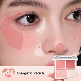 Judydoll 2 in 1 Blush Highlight Palette, Powder& Cream, Sweet, Natural, Brightening SkinTone, Highlight, Smooth, Soft Color, Light Pink Blush For Girls, Cute and Lightweight, Long-lasting, Holiday Gift, Springtok - Colour: #02 Energetic Peach