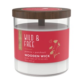 Essential Elements by Candle-Lite Company Wood Wick Scented Candle, Wild & Free, One 16 oz. Single-Wick Aromatherapy Candle with 50 Hours of Burn Time, White