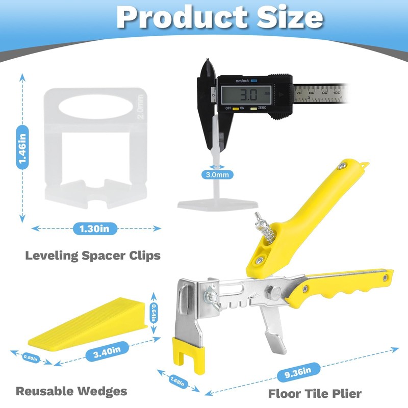 1/8”Tile Leveling System Kit, 600pcs Tile Leveler Spacers Clips+150pcs Reusable