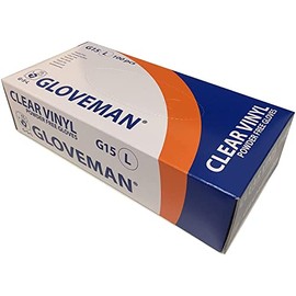 Box of 100 Gloveman Clear Powder Free Vinyl Gloves - Large
