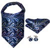 Hi-Tie Men Paisley Ascot Tie Silk Black Blue Cravat Handkerchief
