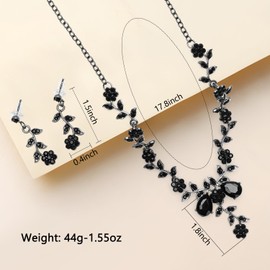 Tasodin Wedding Jewelry Set for Women, Black Vine Leaf Cluster Flower Crystal Dangle Necklace Earrings Jewelry Set for Brides Bridesmaid Prom Costume Accessories