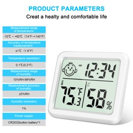 Flintronic Thermometer, Hygrometer, Indoor, Mini LCD Display of Time, Temperature, Emoticon Display, Humidity Meter for Indoor, Home, Office, School, Hotel and Greenhouse (8 x 7 cm)