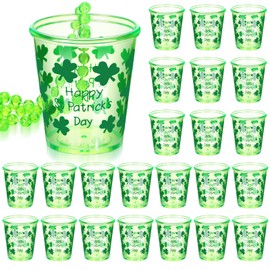 24 Pcs St. Patrick's Day Shot Glass on Beaded Necklace Plastic Shot Necklace Cups St. Patrick's Day Shot Glass Necklaces for Irish Birthday Wedding Festival Parade Favor