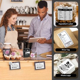 Phomemo M110 Label Maker Barcode Label Printer Bluetooth Portable Thermal Sticker Printer for Small Business, Address, Logo, Clothing, QR Code, Compatible with Phones & PC, with 1 Roll Labels Black