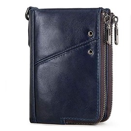 AMgrocery Men's Bi-fold Mini Wallet, Genuine Leather, Prevents Skimming, Menu, Large Capacity, Popular, Stylish, blue