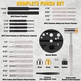 Beaiguna 23PCS Punch Set, Upgraded Roll Pin Punch Set Mechanic Tools, Punch and Hammer Set with Bench Block, Steel Metal Punch Tool for Jewelry Making, Watch Repair, Mechanical Repairs, Metalworking