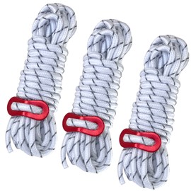 Seekdem SD-GR004M-3P Guy Rope, 0.2 inch (5 mm) Wide, Length 16.4 ft (4 m), Set of 3, Aluminum, Includes Flexible Brackets, Reflective Material, Paracord Tent Rope, Guy Line, Tarp Rope, White