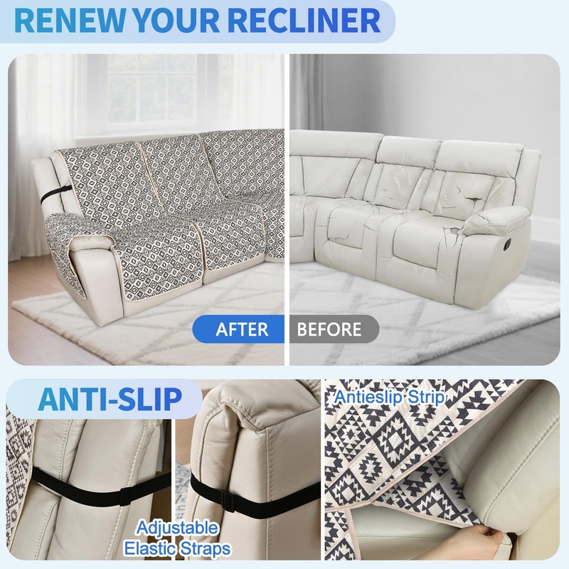 ALIECOM L Shaped Reclining Sectional Couch Covers 100% Waterproof Corner