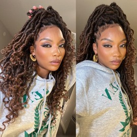 Toyotress Passion Locs Crochet Hair - 14 Inch 8 Packs Ombre Brown Faux Locs Crochet Hair Curly Ends, Short Curly Locs Braids Pre-Looped Synthetic Braiding Hair Extensions (14 Inch, T30)