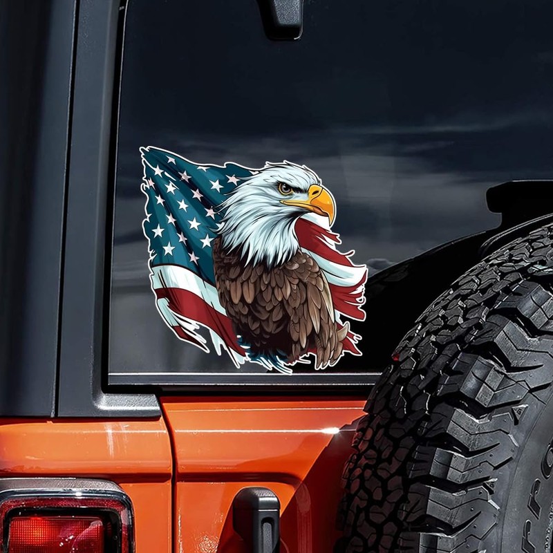 2pcs American Flag Eagle Sticker, 4.72"x4.72", Waterproof and Scratch Resistant