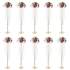 NUPTIO Jarrones de oro para centros de mesa de boda - 10 piezas de 39.4 pulgadas de alto Jarrón candelabro para mesas - Soporte de flores al por mayor para bodas