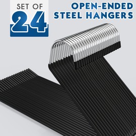 IPOW 24 Pack Heavy Duty Metal Pants Hangers, Jean Hangers for Closet, Open Ended Clothes Hanger for Pant Slack Trouser Scarf, Space Saving, Non Slip