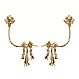 TerkCo Gold Brass Curtain Holdbacks,Bow Style Curtain Tiebacks,Wall Hooks Decoration for Curtains,Set of Two Curtain Hooks for Living Room Bedroom (Set of Two)