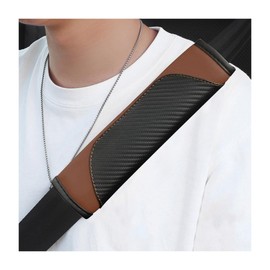 povtii 2 PCS Car Seat Belt Cover, Carbon Fiber Leather Auto Seat Belt Pads Cover, Safety Seatbelt Shoulder Strap Covers Protect Your Neck and Shoulder, Universal Car Accessories (Black+Coffee)