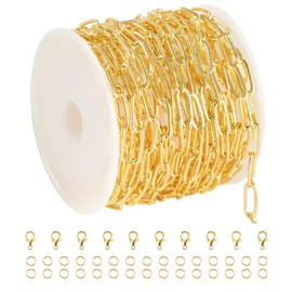 YOUBEIYEE 5 Meters Light Gold Paperclip Jewelry Chain for Jewelry Making 18K Gold Plated Brass Link Chain Necklace DIY with Jump Rings and Lobster Clasps
