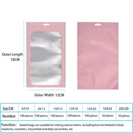 100Pcs Pink Mylar Ziplock Bags Foil Sealed Bags Holographic Plastic Packaging Bags,12x18cm Smell Proof Bags Sweet Pouches Bag,Middle Resealable Bags Sample Bags Storage Grip Seal Bags for Food,Jewelry