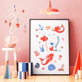 9 Pieces Sea Creatures Stencils 8 Inch Mermaid Seahorse Jellyfish Stencil Templates Ocean Animal Painting Stencils for DIY Cards Making Scrapbook Wall Floor Wood Fabric Painting