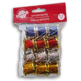 Mini Christmas Miniature Drum Ornaments for Trees, and Crafts - 12 Count
