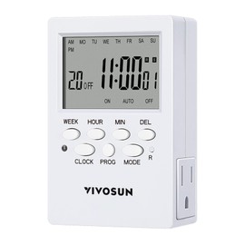 VIVOSUN Digital Timer Outlet 7 Day Programmable Digital Outlet Timer with 2 Independent Outlets 3 Prong, 20 on/Off Programs Groups, Countdown Setting, Indoor for Light Lamp, Fan（1Pack）