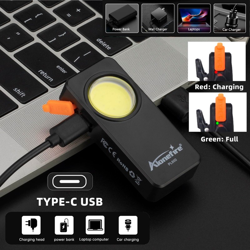 ALONEFIRE PL600 COB Clip-On Nursing Light Hands-Free Badge Light for