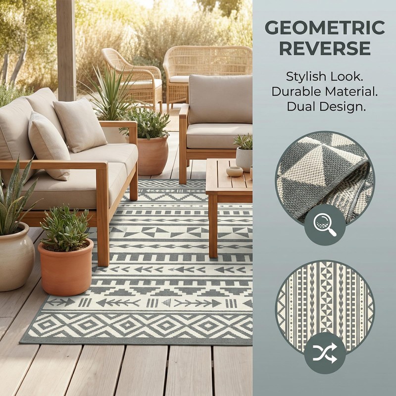 Haoyunll Outdoor Rug Geometric Black and White 9x12 Waterproof