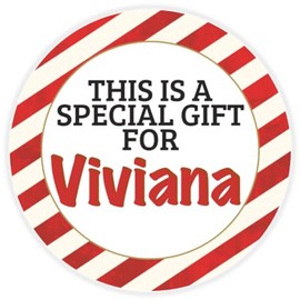 This is a Gift for Viviana - Circle Sticker Decal 3 Inch - Candy Cane Merry Christmas Gift Tag Present Tree Holiday Custom Name Santa Claus