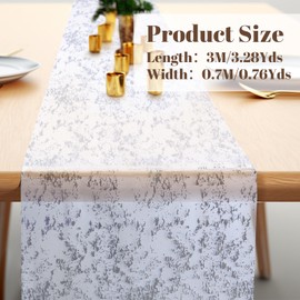 URROMA Silver Table Runner, 27 x 118 Inches Metallic Silver Glitter Table Runners Gauze Boho Table Cover Bridal Baby Shower Table Centerpiece Decor