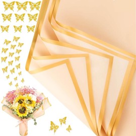 20 Sheets Flower Bouquet Wrapping Paper with 12 count  Butterfly Decorations for Flower Bouquets,  Floral Bouquet Wrapping Paper for Flower,  Wrapping(Pink) - Colour: Champagne