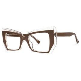 Zeelool - anteojos geométricas de acetato para mujer, con lente transparente sin receta, Verdejo ZWA187996, Zwa187996-03b café, Medium