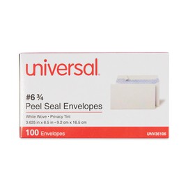 Universal UNV36106 3.63 in. x 6.5 in. #6-3/4 Square Flap Peel Seal Envelope - White (100/Box)