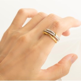 HOLINSE Stackable Rings for Women, Multicolored Connected Ring Set, Gold Silver Multi-Link Connected Ring, Stackable Cubic Zirconia Rings Set (Gold Silver, 8)