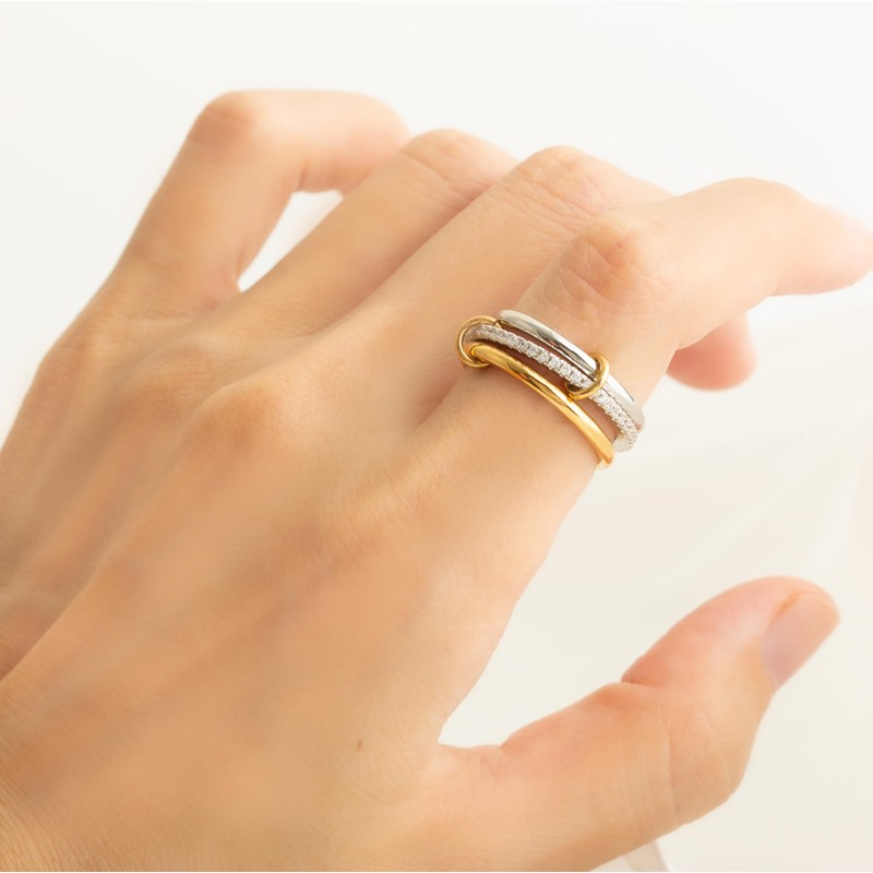 HOLINSE Stackable Rings for Women, Multicolored Connected Ring Set, Gold
