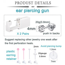 QWALIT 2 pairs Ear Piercing Kit Ear Piercing Gun Kit Self Piercing Earrings Piercing Kit Disposable Earring Gun Piercing Kit with Earring Studs Self Ear Piercing Kit at Home Screw Back Earring